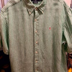 Ralph Lauren Green and White Striped 100% Linen Shirt